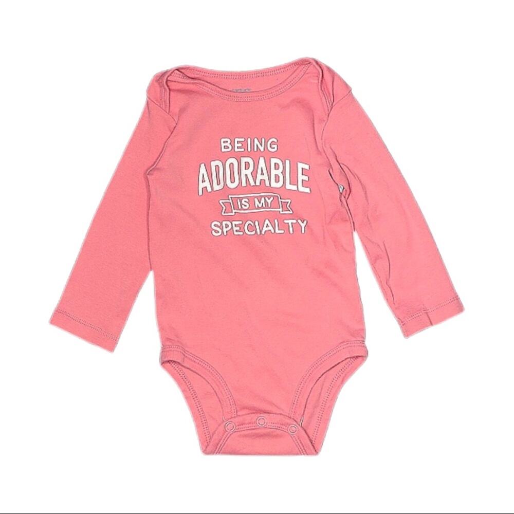 Carter’s Adorable Specialty Long Sleeve Bodysuit Baby Girl Size 12M Pink